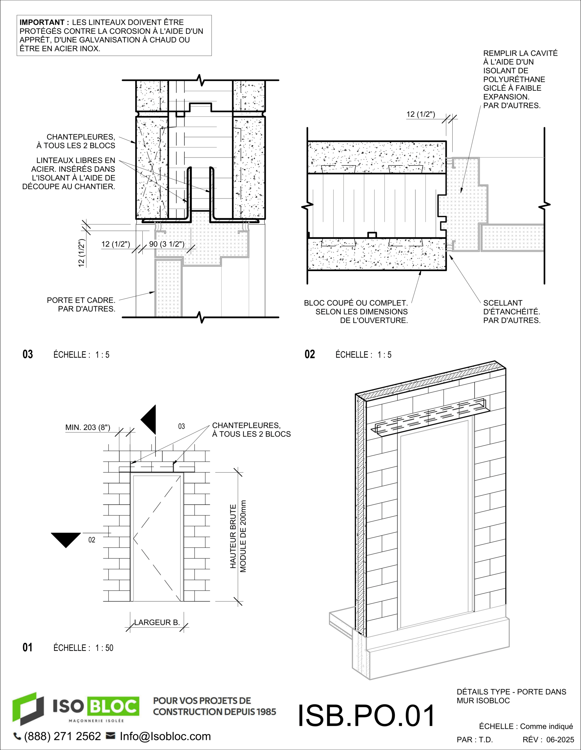 ISB.PO.01-DÉTAILS TYPE - PORTE DANS MUR ISOBLOC