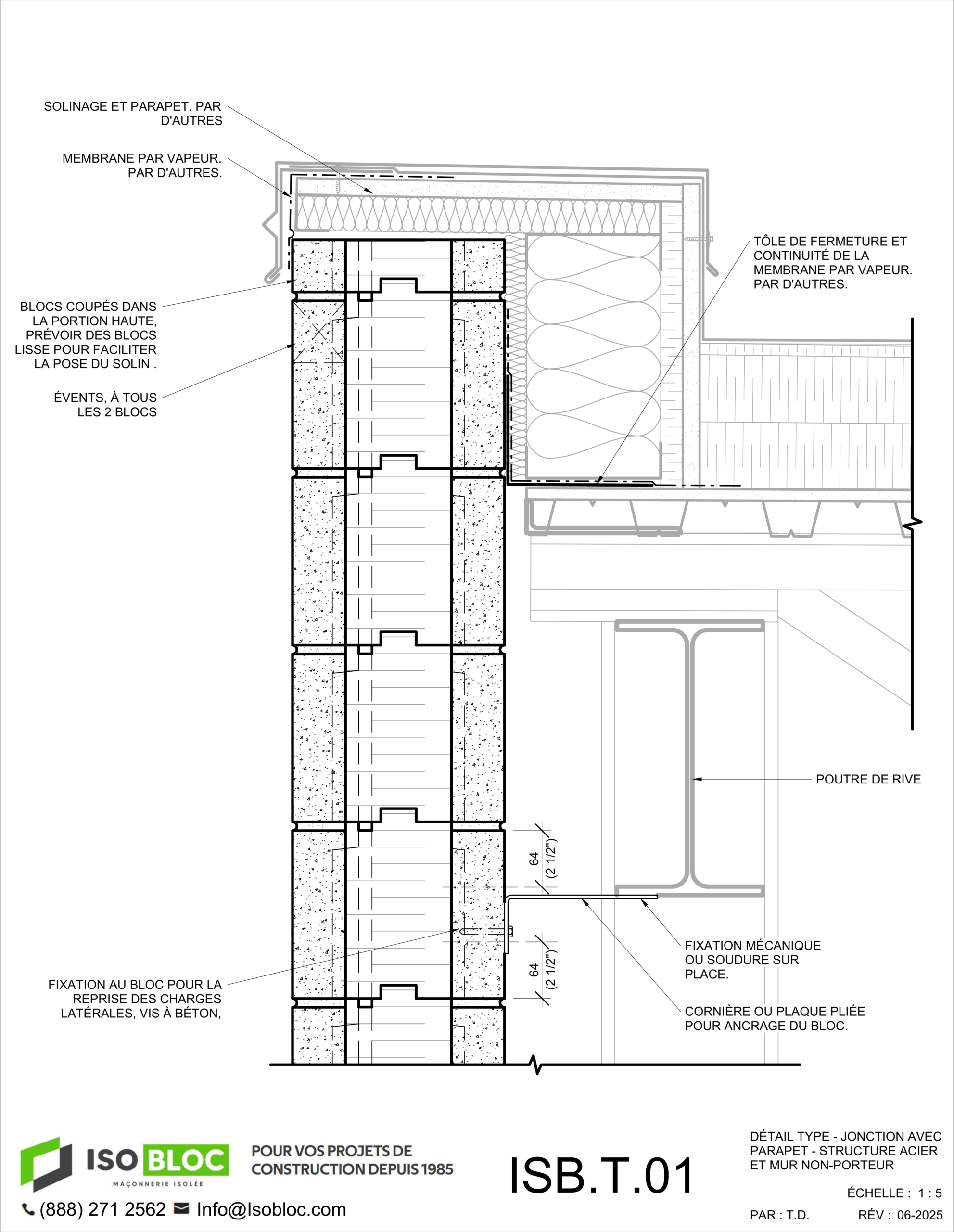 ISB.T.01-DÉTAIL TYPE - JONCTION AVEC PARAPET - STRUCTURE ACIER ET MUR NON-PORTEUR