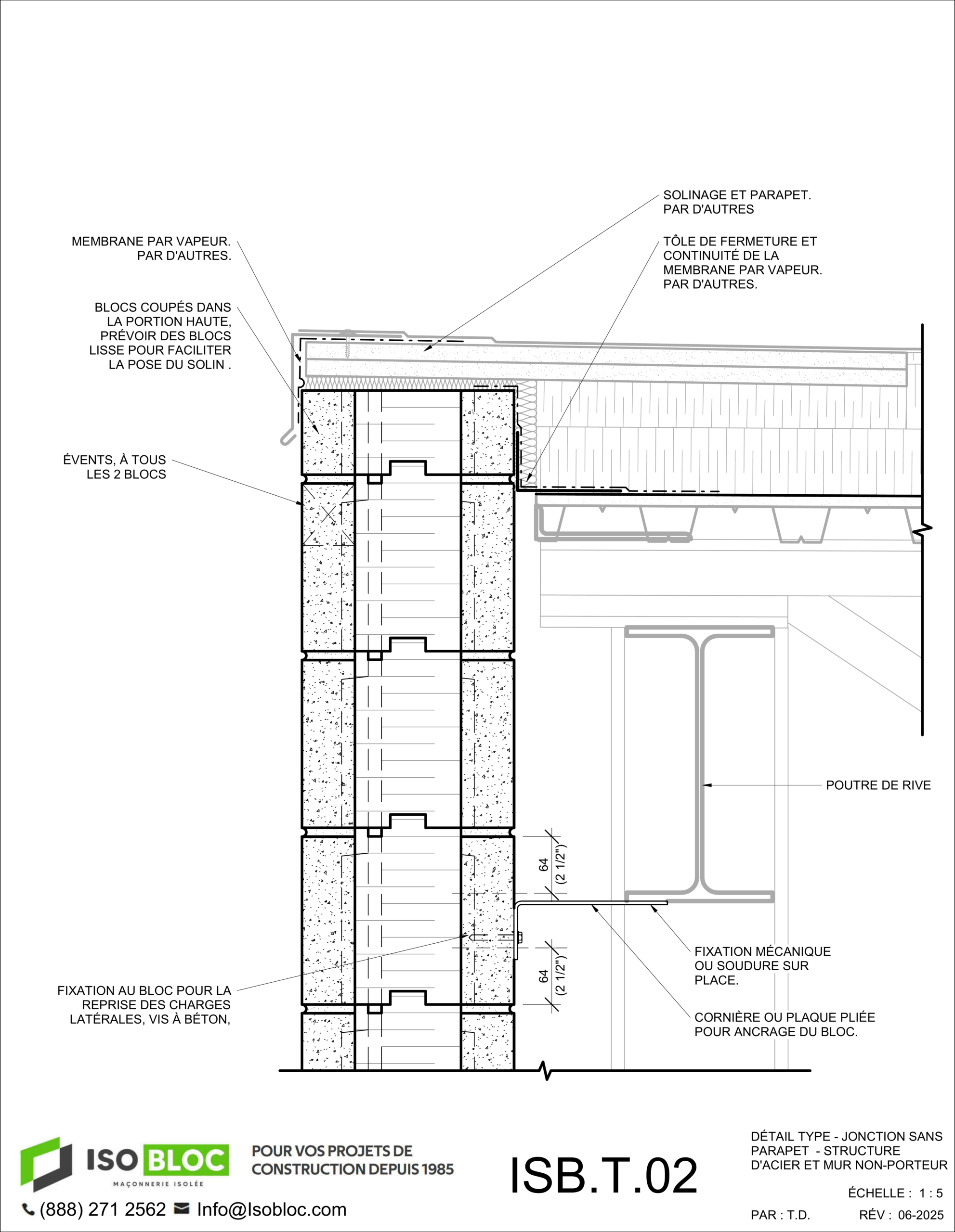ISB.T.02-DÉTAIL TYPE - JONCTION SANS PARAPET  - STRUCTURE D'ACIER ET MUR NON-PORTEUR