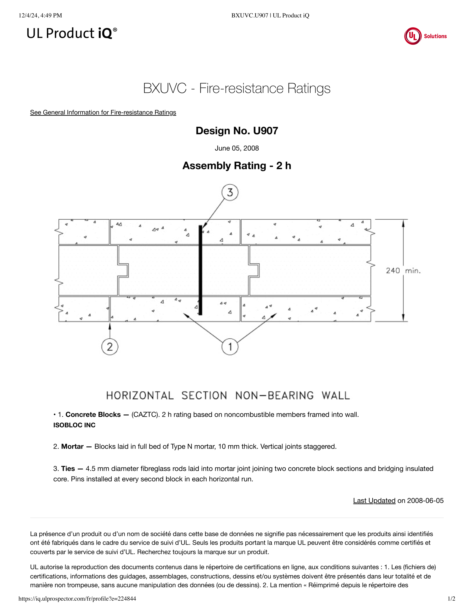 Certification ULC 2H - Isobloc