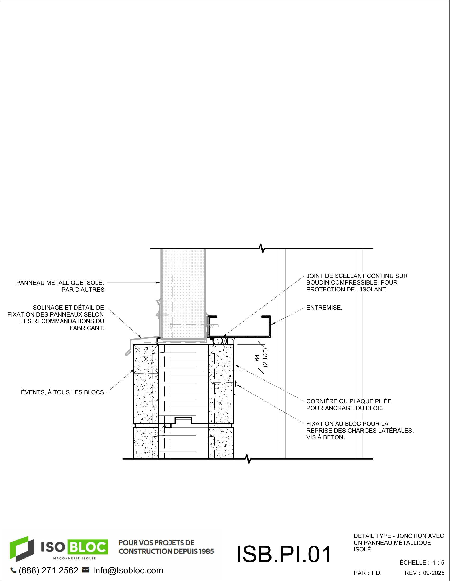 ISB.PI.01-DÉTAIL TYPE - JONCTION AVEC UN PANNEAU MÉTALLIQUE ISOLÉ_FR
