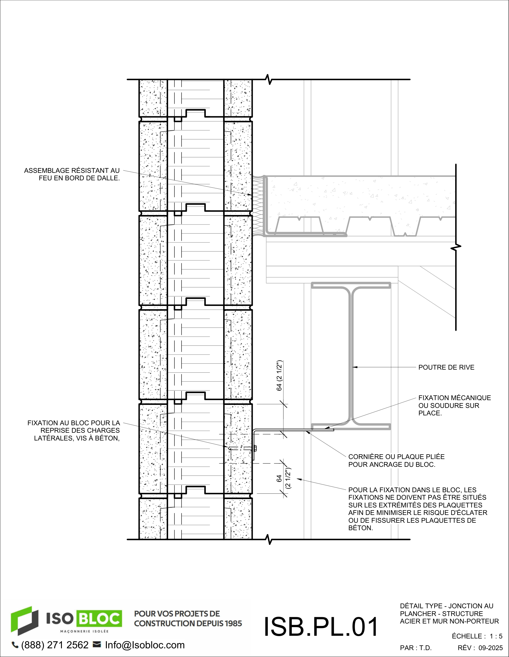 ISB.PL.01-DÉTAIL TYPE - JONCTION AU PLANCHER - STRUCTURE ACIER ET MUR NON-PORTEUR_FR