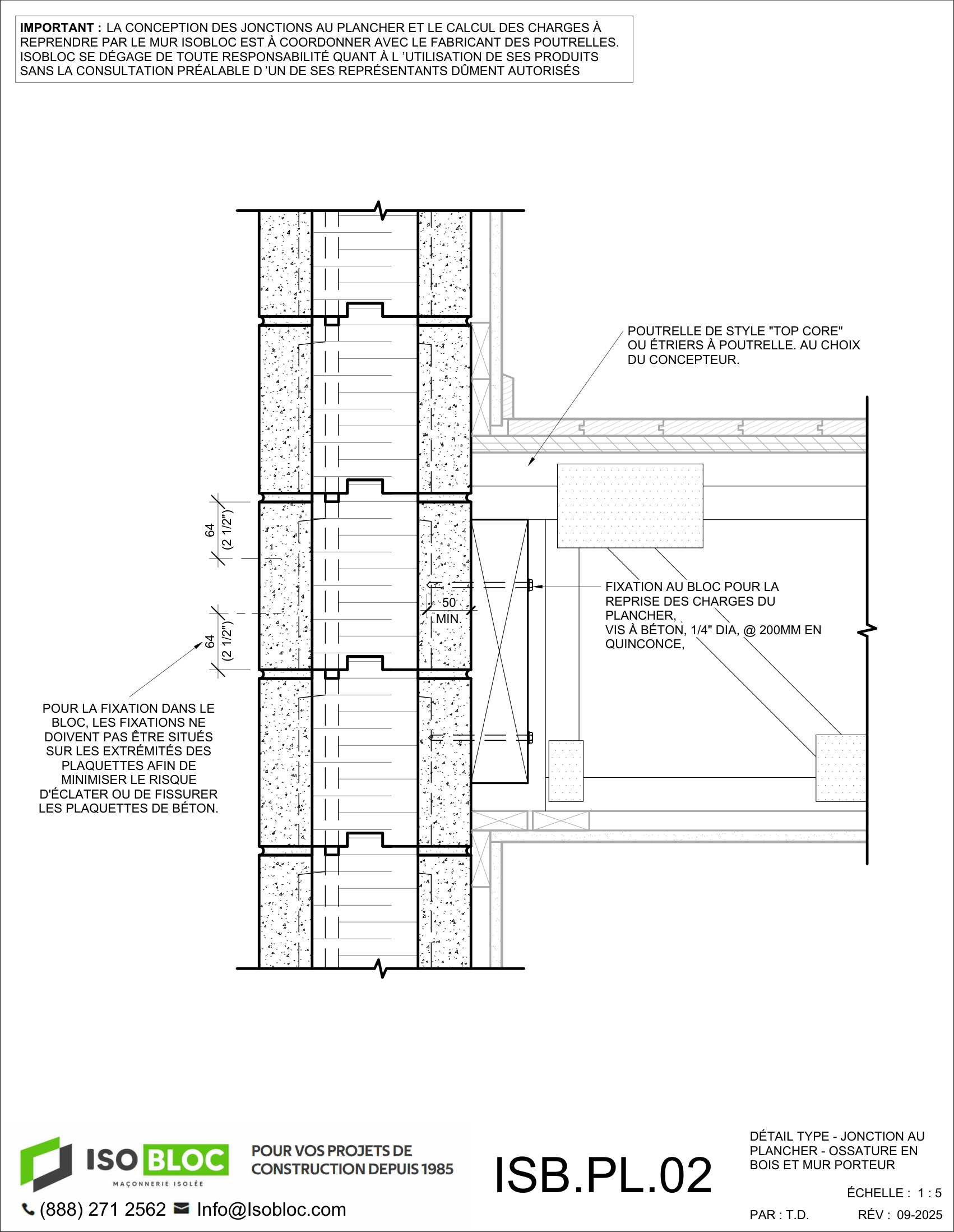 ISB.PL.02-DÉTAIL TYPE - JONCTION AU PLANCHER - OSSATURE EN BOIS ET MUR PORTEUR_FR