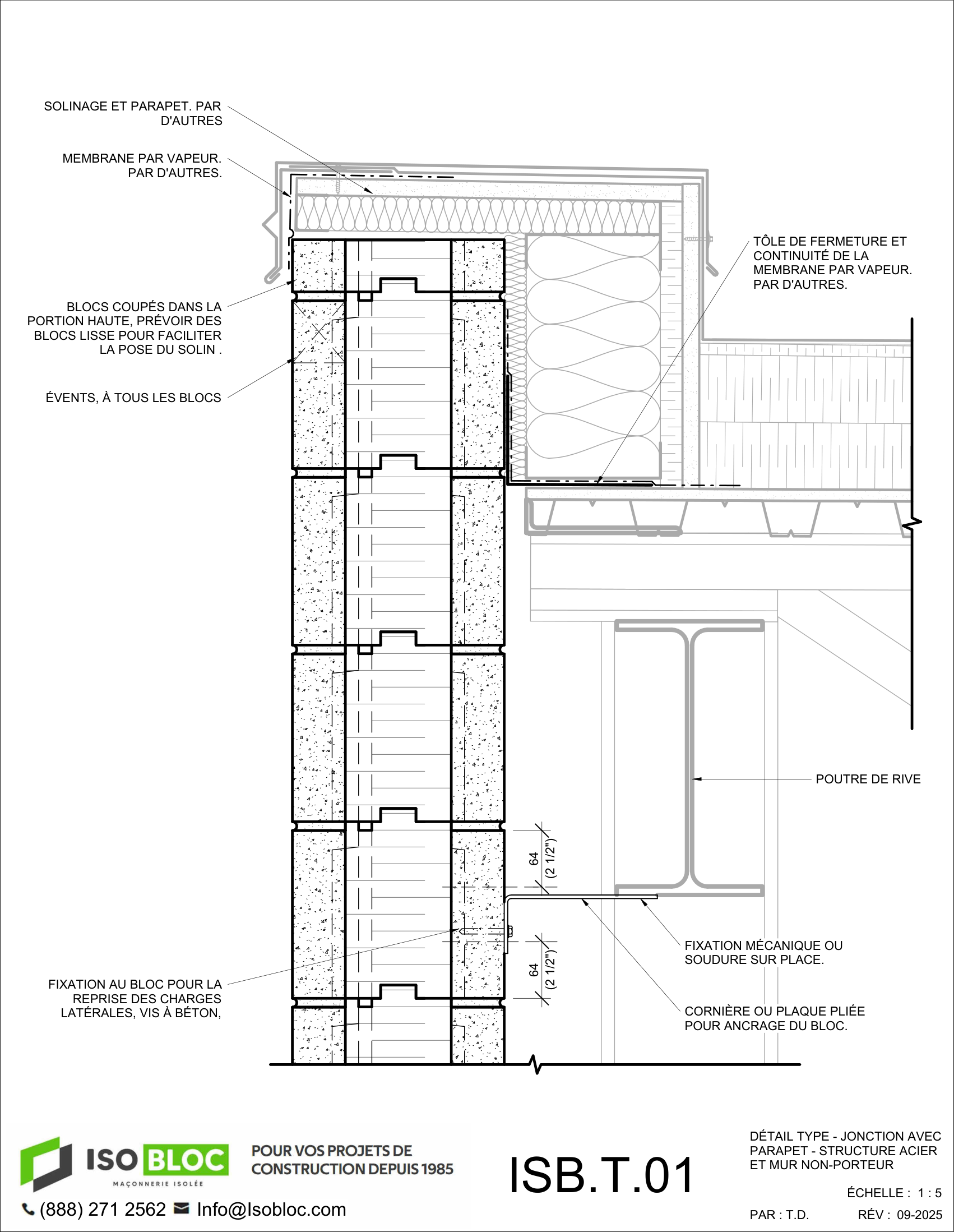 ISB.T.01-DÉTAIL TYPE - JONCTION AVEC PARAPET - STRUCTURE ACIER ET MUR NON-PORTEUR_FR