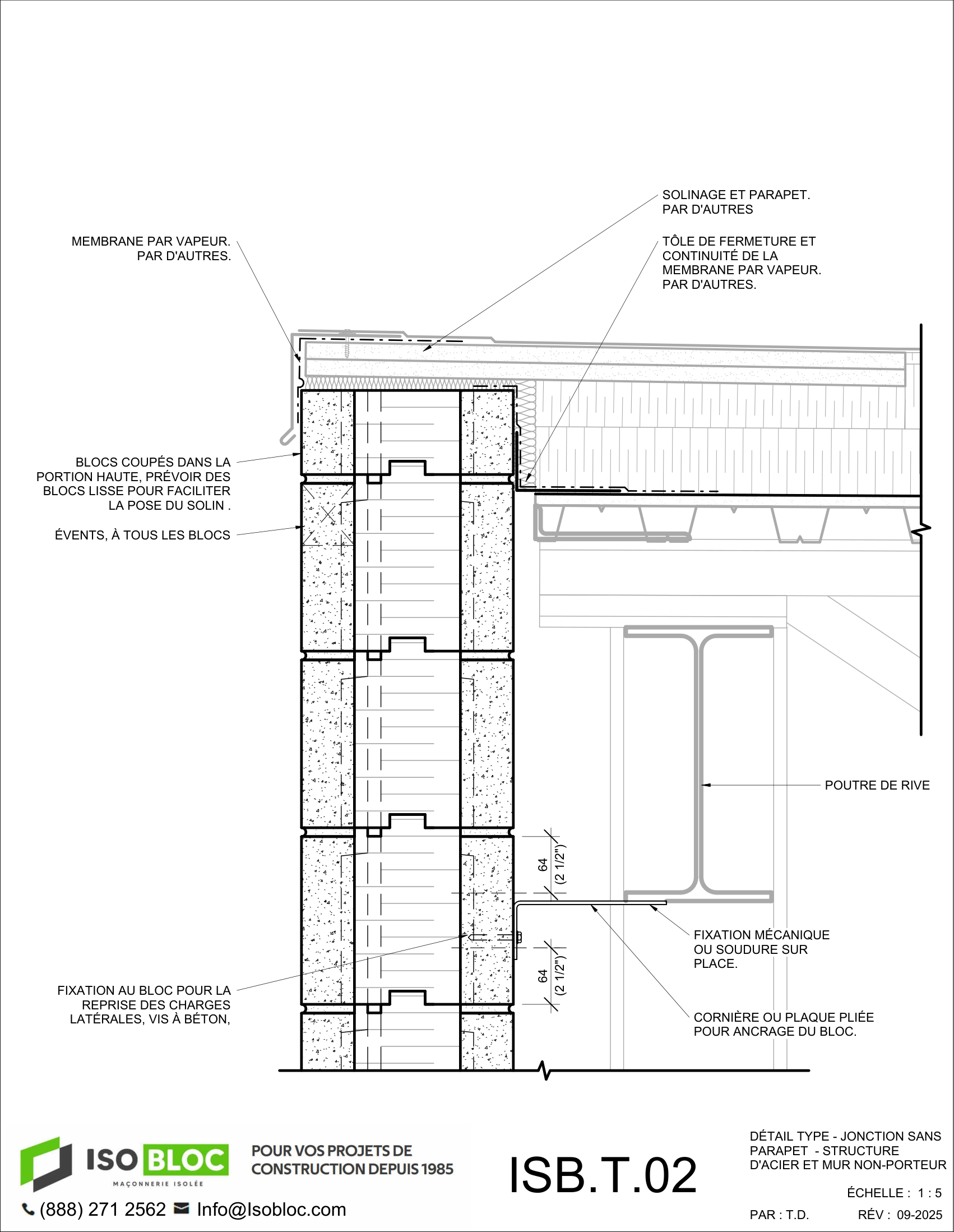 ISB.T.02-DÉTAIL TYPE - JONCTION SANS PARAPET  - STRUCTURE D'ACIER ET MUR NON-PORTEUR_FR