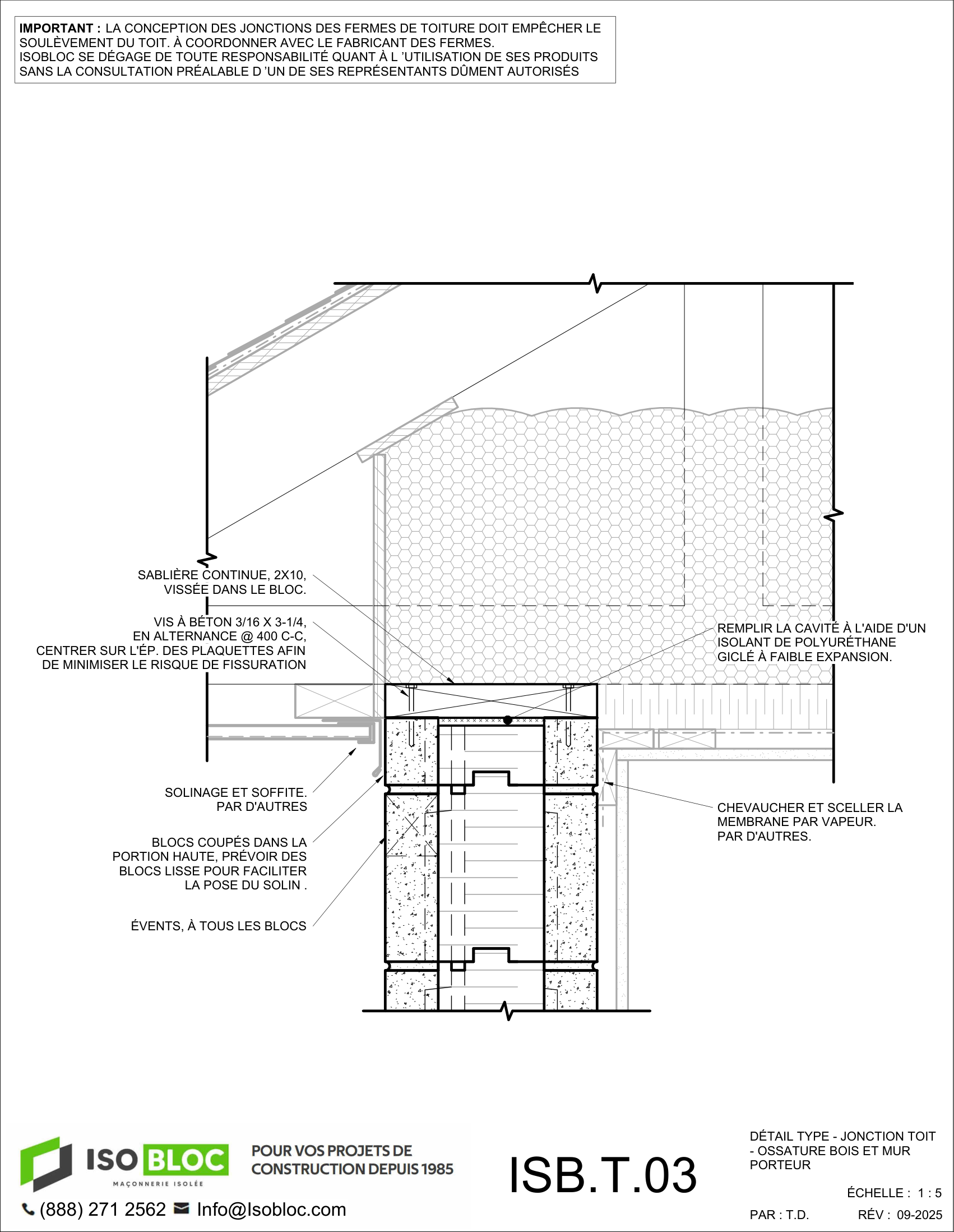 ISB.T.03-DÉTAIL TYPE - JONCTION TOIT  - OSSATURE BOIS ET MUR PORTEUR_FR