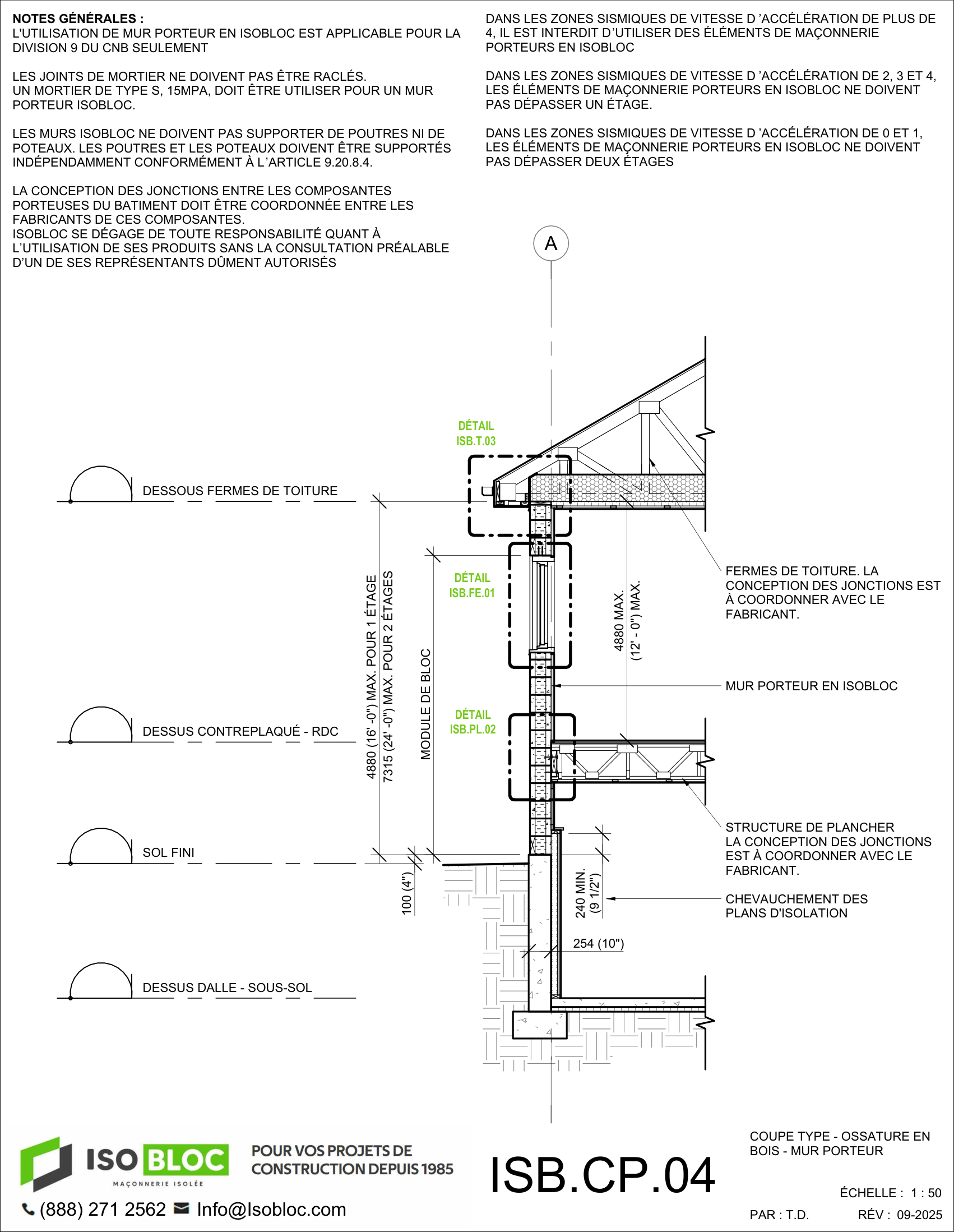 ISB.CP.04-COUPE TYPE - OSSATURE EN BOIS - MUR PORTEUR_FR