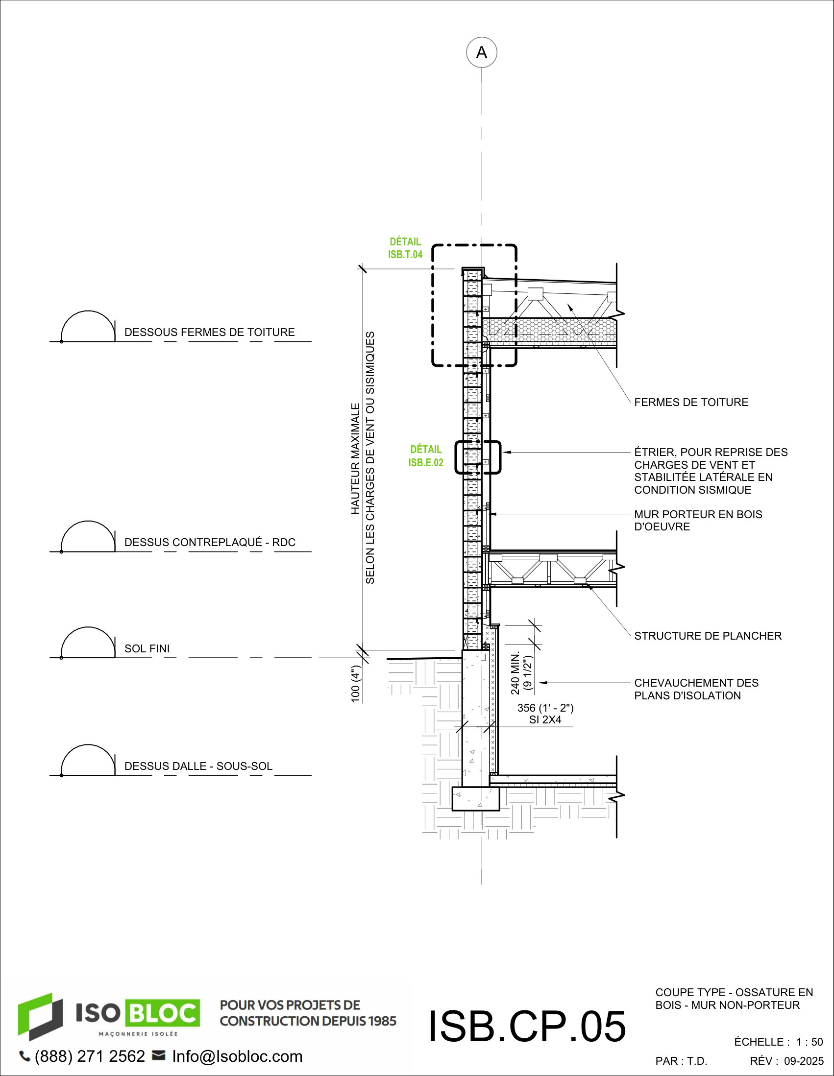 ISB.CP.05-COUPE TYPE - OSSATURE EN BOIS - MUR NON-PORTEUR_FR