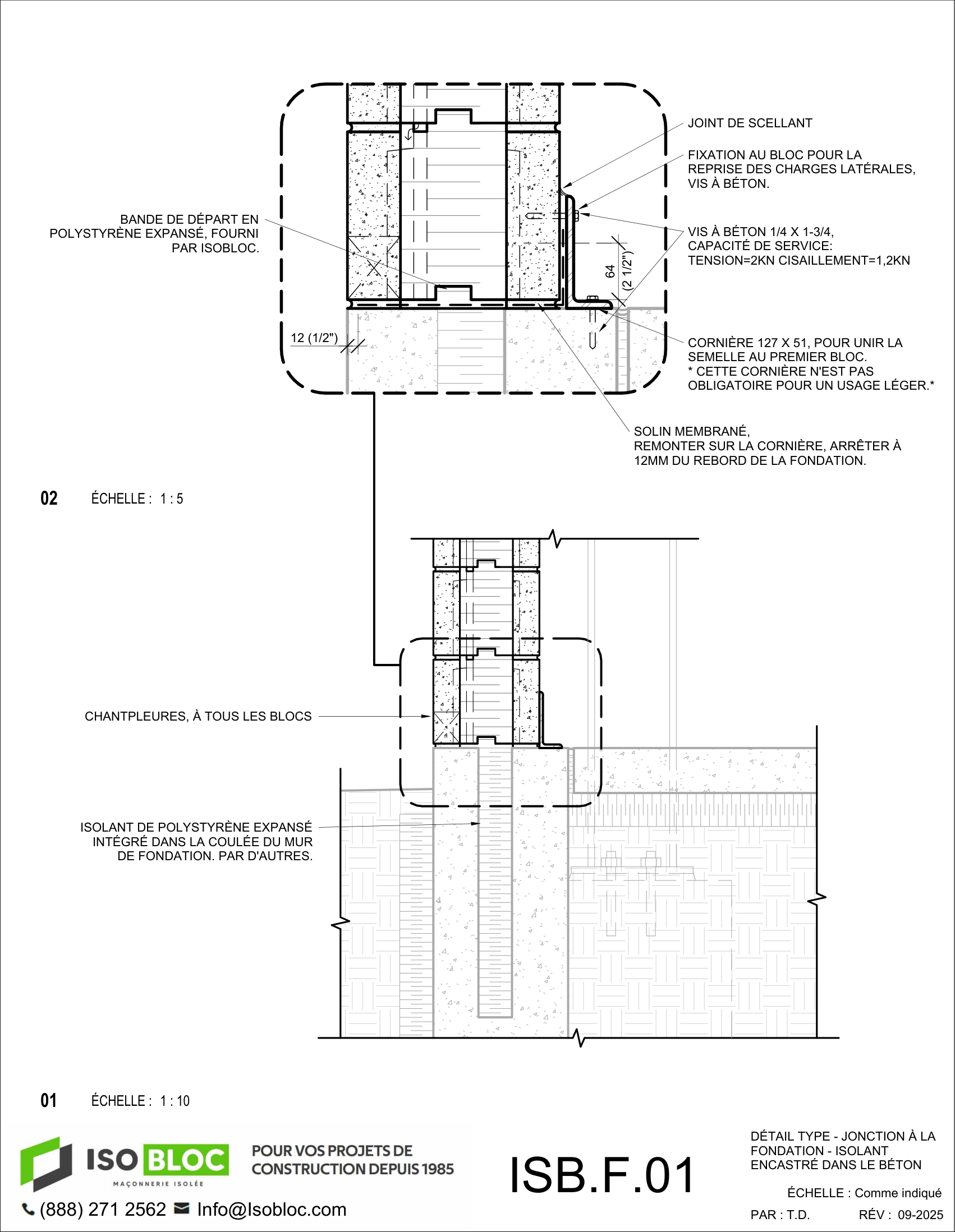 ISB.F.01-DÉTAIL TYPE - JONCTION À LA FONDATION - ISOLANT ENCASTRÉ DANS LE BÉTON_FR